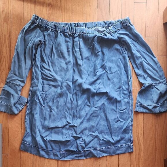7 For All Mankind Denim Off-Shoulder Blouse - Picture 1 of 5